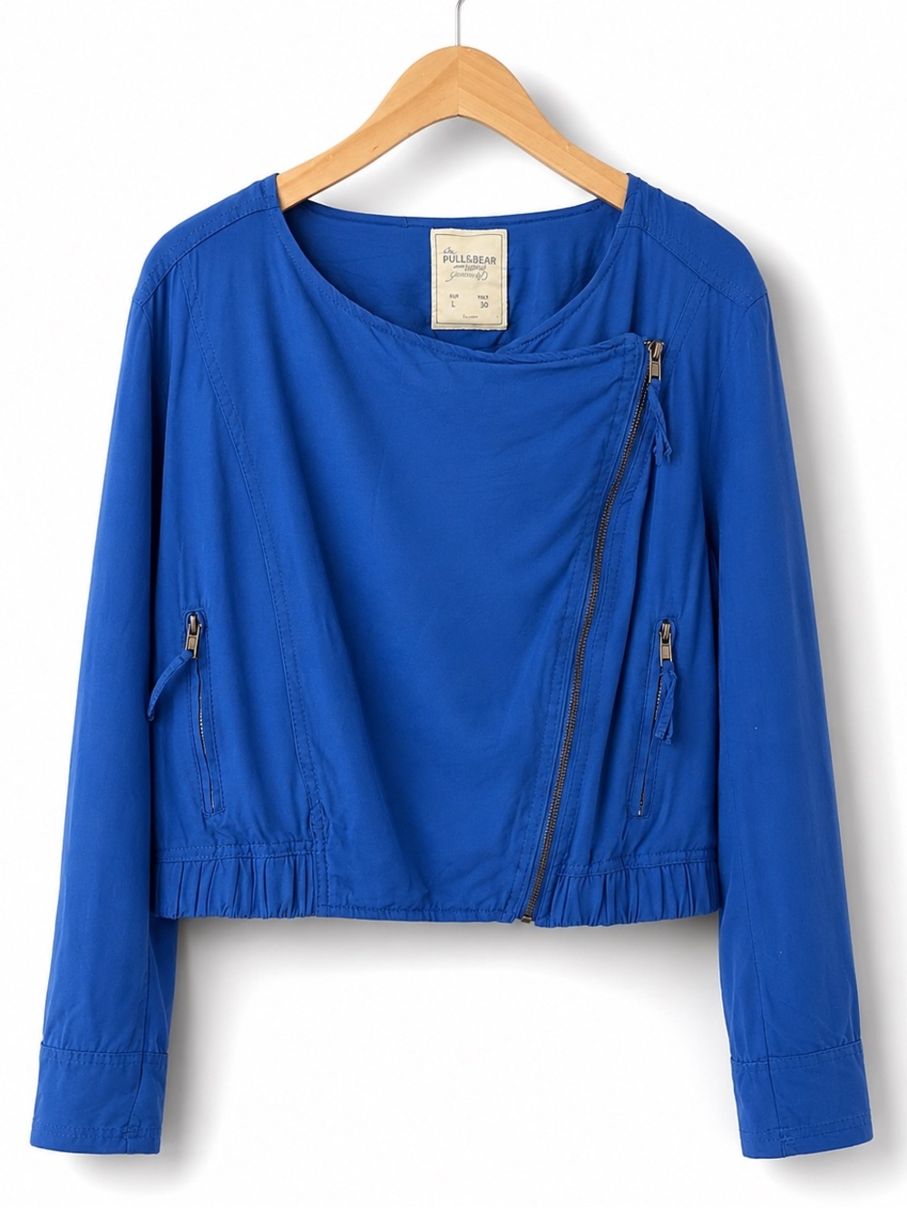 PULL&BEAR Cobalt Blue Moto Jacket Lightweight Zip Crop Coat L